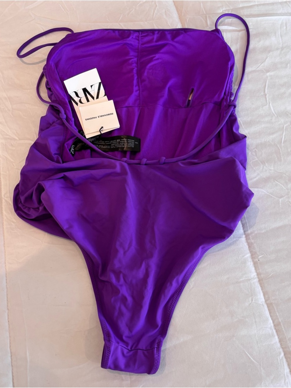 NWT Purple swimsuit from ZARA with draped design and thin straps Large - Picture 4 of 4